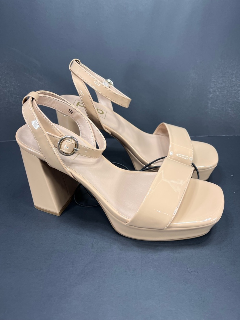 pop Patent Platform Block Heel Sandals in Nude size 7 new in box